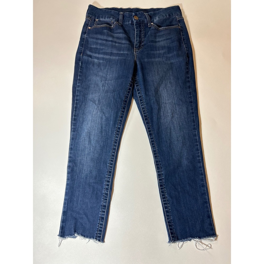Seven7 Tummyless Skinny Jeans Womens 10 Blue Excellent Raw Hem Stretch Denim